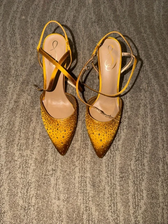 Women’s brand new Sam Edelman hardy heels pumps strappy ankle golden yellow heel - Picture 9 of 12